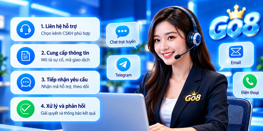 TRANG CHỦ 24 Quy trình chăm sóc khách hàng GO8 gồm liên hệ hỗ trợ, cung cấp thông tin, tiếp nhận và phản hồi yêu cầu