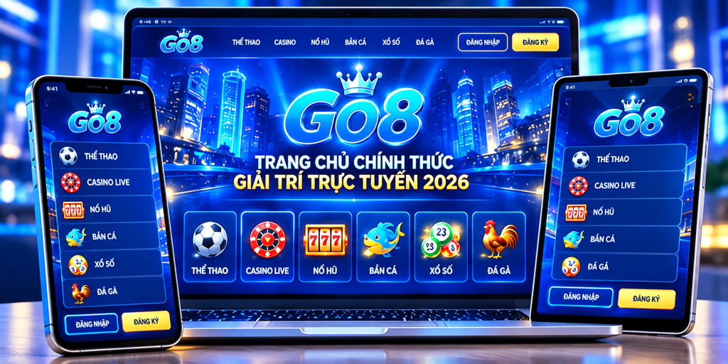 TRANG CHỦ 21 Nhận diện thương hiệu GO8 với giao diện trang chủ trên máy tính, điện thoại và máy tính bảng